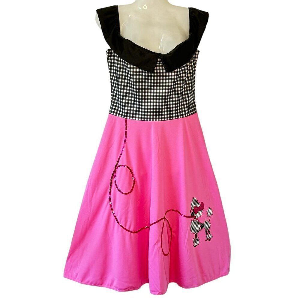 Poodle Skirt Dress by California Costumes Black and White Gingham Pink Skirt S